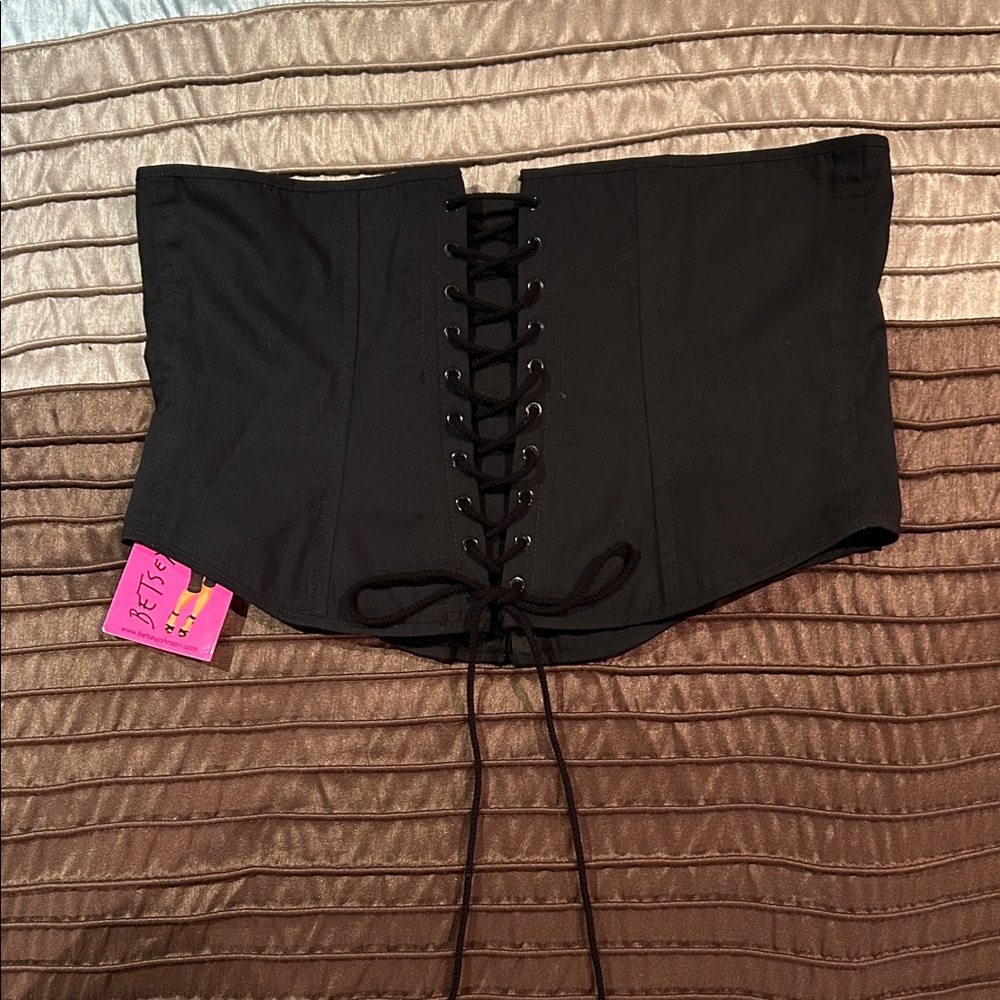 Y2K Betsey Johnson Black Lace-Up Corset Belt